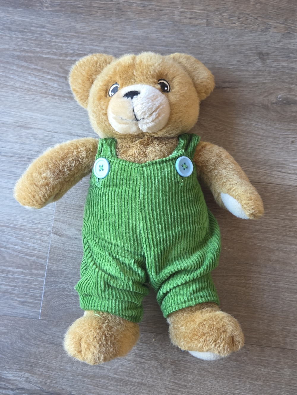 Vintage 2004 Yottoy Plush Bear Green Corduroy Overalls Brown Bear